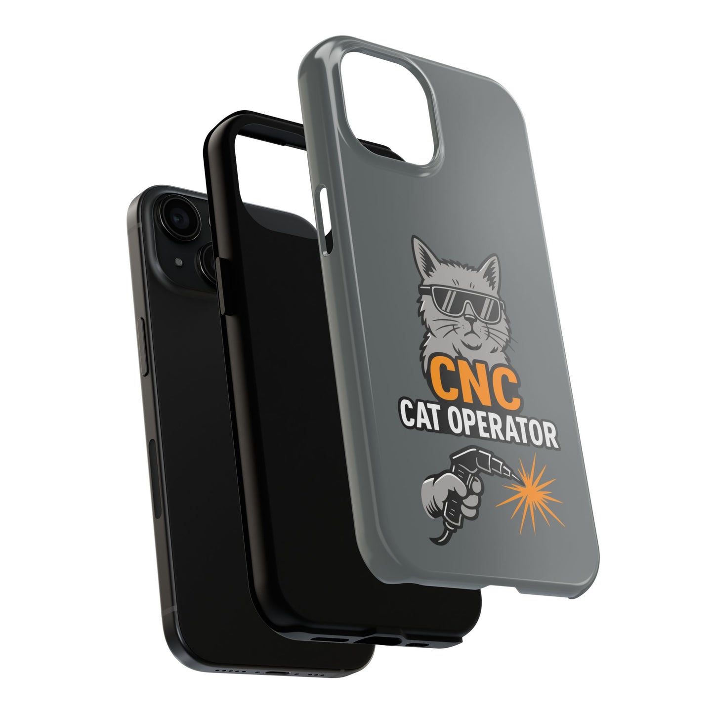 Funny Cat Themed Tough Phone Case, CNC Cat Operator, Gift for Pet Lovers, Unique Phone Cover, Cat Lover Accessory