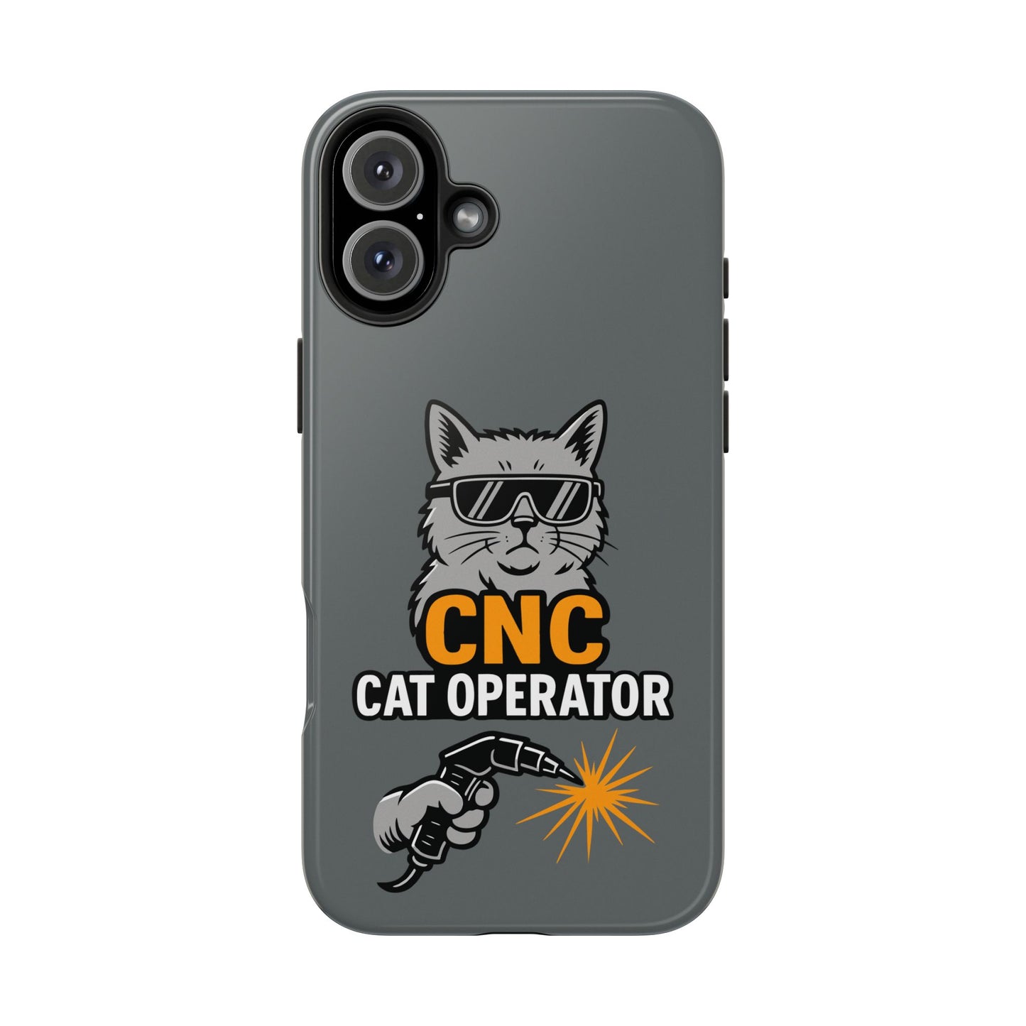 Funny Cat Themed Tough Phone Case, CNC Cat Operator, Gift for Pet Lovers, Unique Phone Cover, Cat Lover Accessory