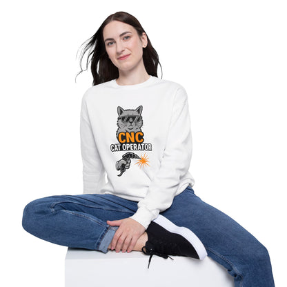 CNC Cat Operator Sweatshirt | Unisex Cozy Drop Shoulder Sweater, Perfect Gift for Cat Lovers, Birthday, Cat Mom, Animal Enthusiasts