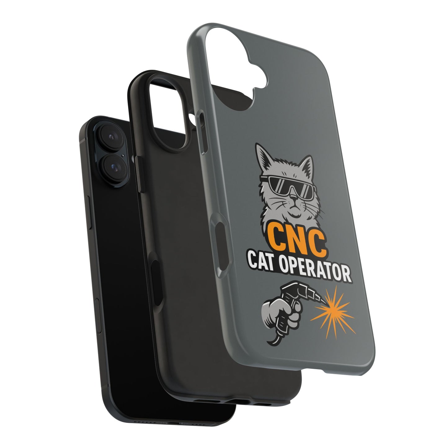 Funny Cat Themed Tough Phone Case, CNC Cat Operator, Gift for Pet Lovers, Unique Phone Cover, Cat Lover Accessory