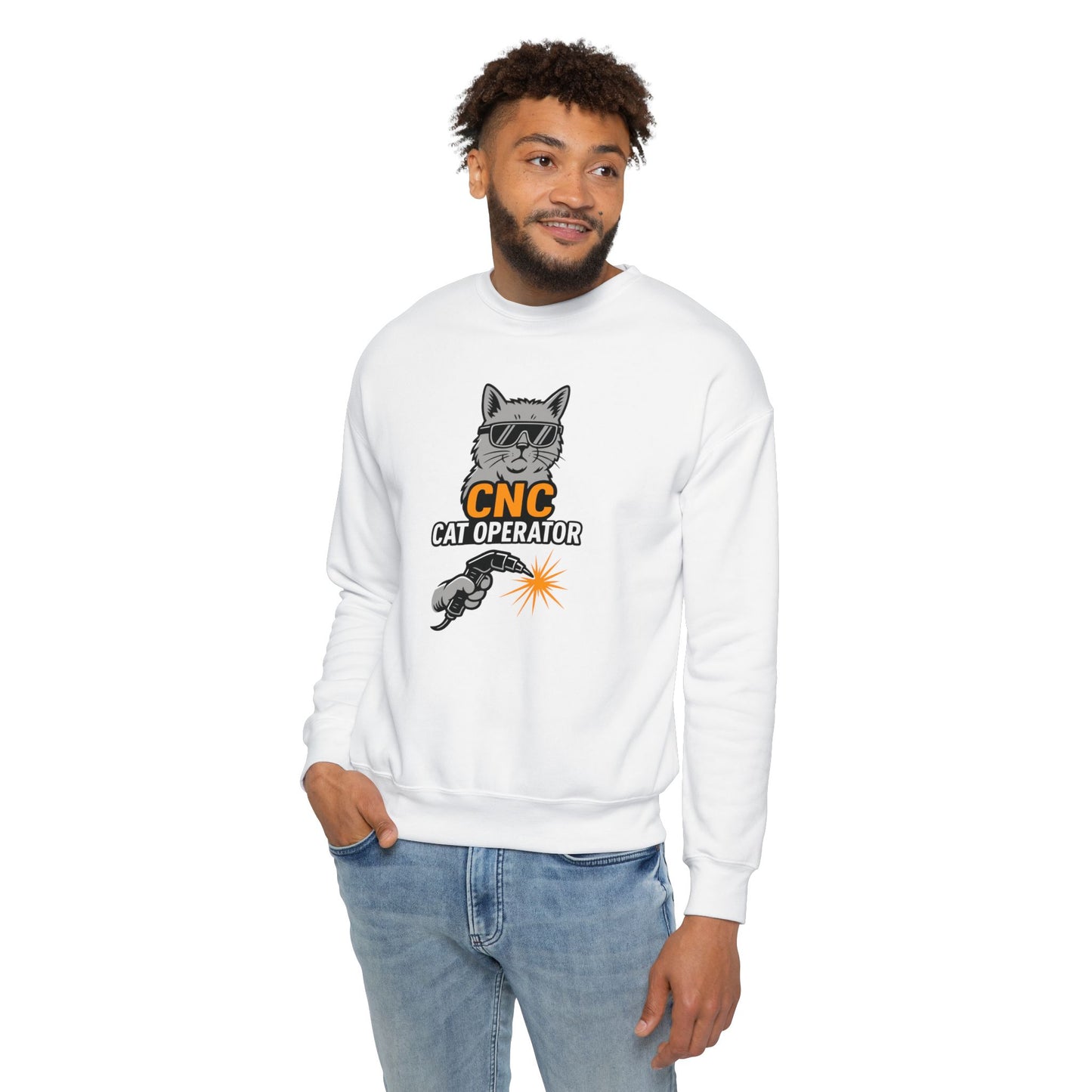 CNC Cat Operator Sweatshirt | Unisex Cozy Drop Shoulder Sweater, Perfect Gift for Cat Lovers, Birthday, Cat Mom, Animal Enthusiasts