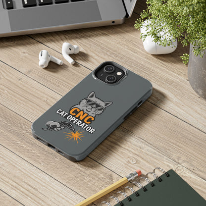 Funny Cat Themed Tough Phone Case, CNC Cat Operator, Gift for Pet Lovers, Unique Phone Cover, Cat Lover Accessory