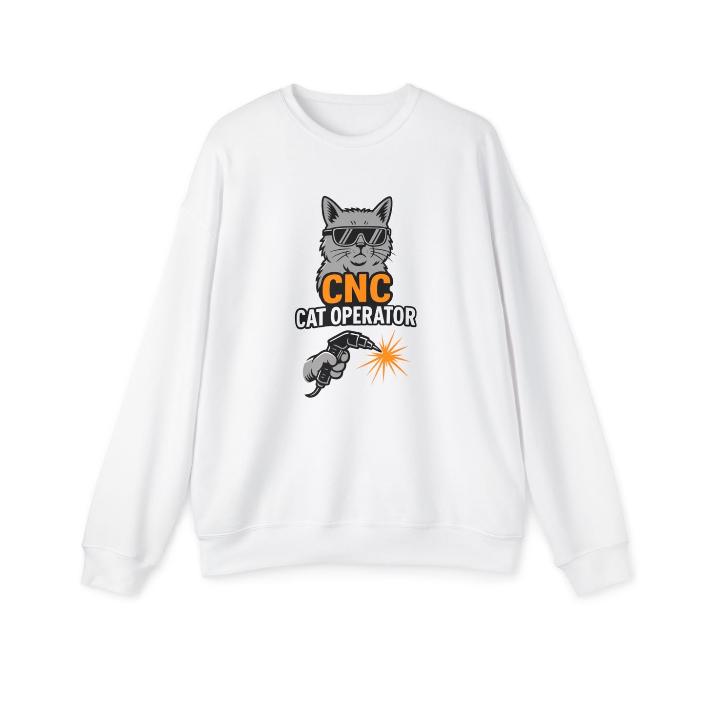 CNC Cat Operator Sweatshirt | Unisex Cozy Drop Shoulder Sweater, Perfect Gift for Cat Lovers, Birthday, Cat Mom, Animal Enthusiasts