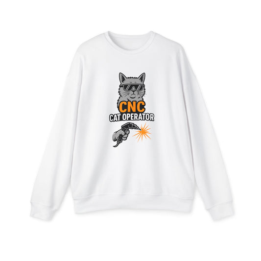 CNC Cat Operator Sweatshirt | Unisex Cozy Drop Shoulder Sweater, Perfect Gift for Cat Lovers, Birthday, Cat Mom, Animal Enthusiasts