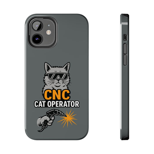 Funny Cat Themed Tough Phone Case, CNC Cat Operator, Gift for Pet Lovers, Unique Phone Cover, Cat Lover Accessory