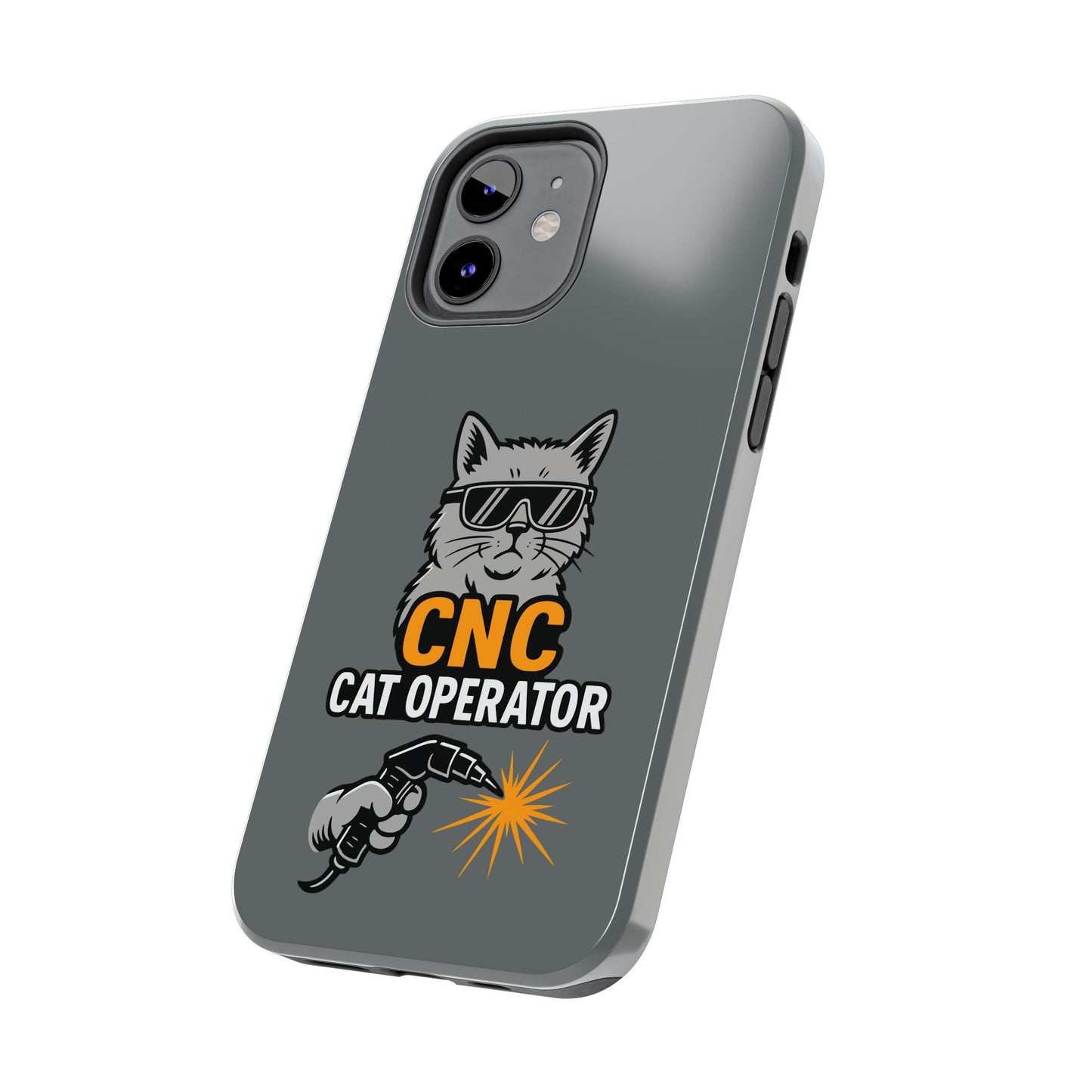 Funny Cat Themed Tough Phone Case, CNC Cat Operator, Gift for Pet Lovers, Unique Phone Cover, Cat Lover Accessory